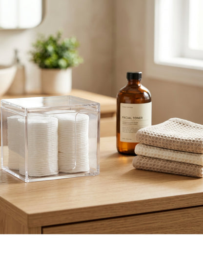 Vndrk Clear Acrylic Cotton Pad Box Lift Lid
