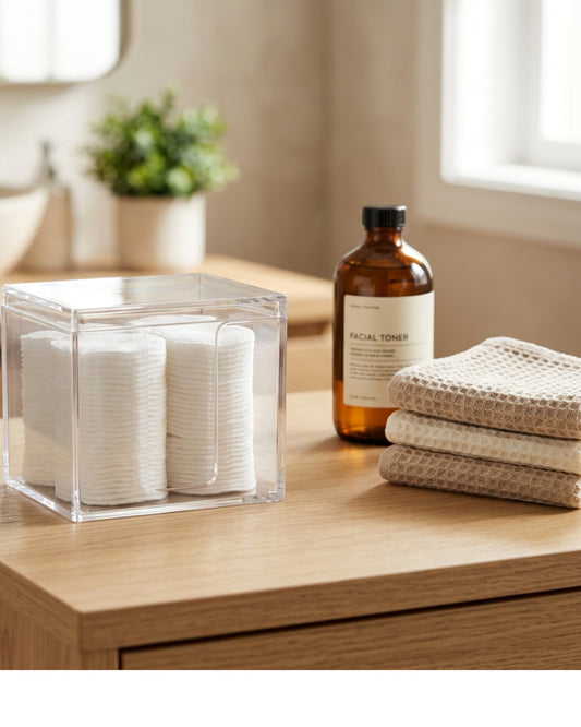 Vndrk Clear Acrylic Cotton Pad Box Lift Lid