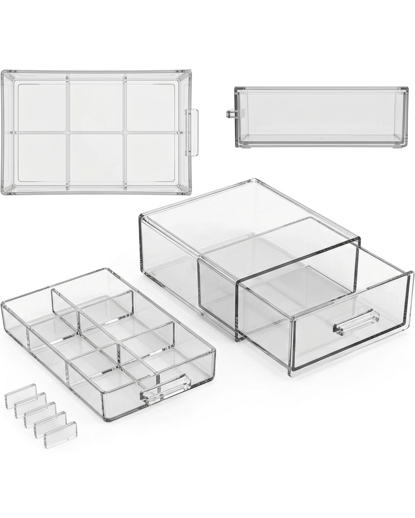 Vndrk Clear Acrylic Divided Drawer Organizer 6 Slot